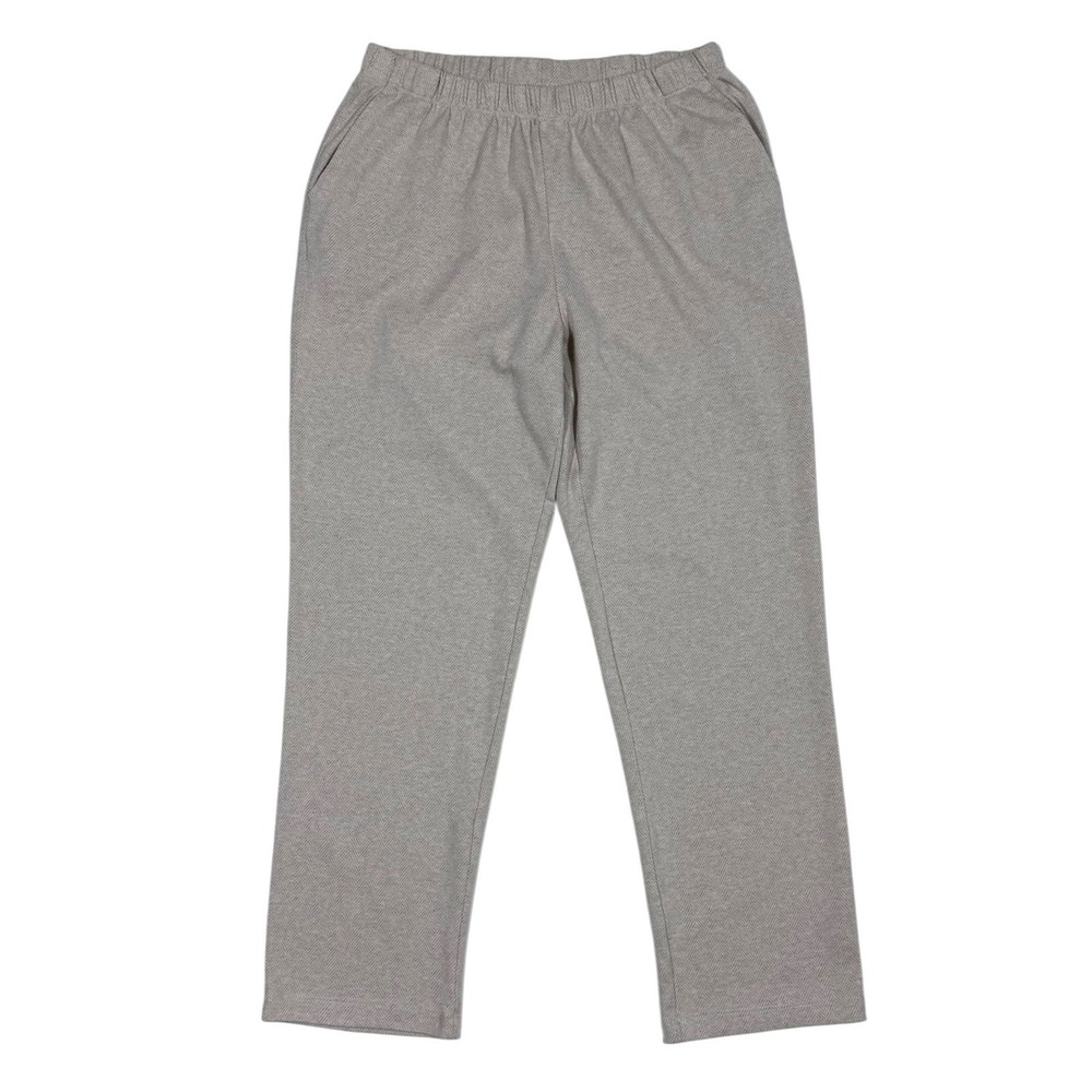 Lands End Sport Knit Straight Leg Pants Gray Herringbone M 10-12 Elastic Waist